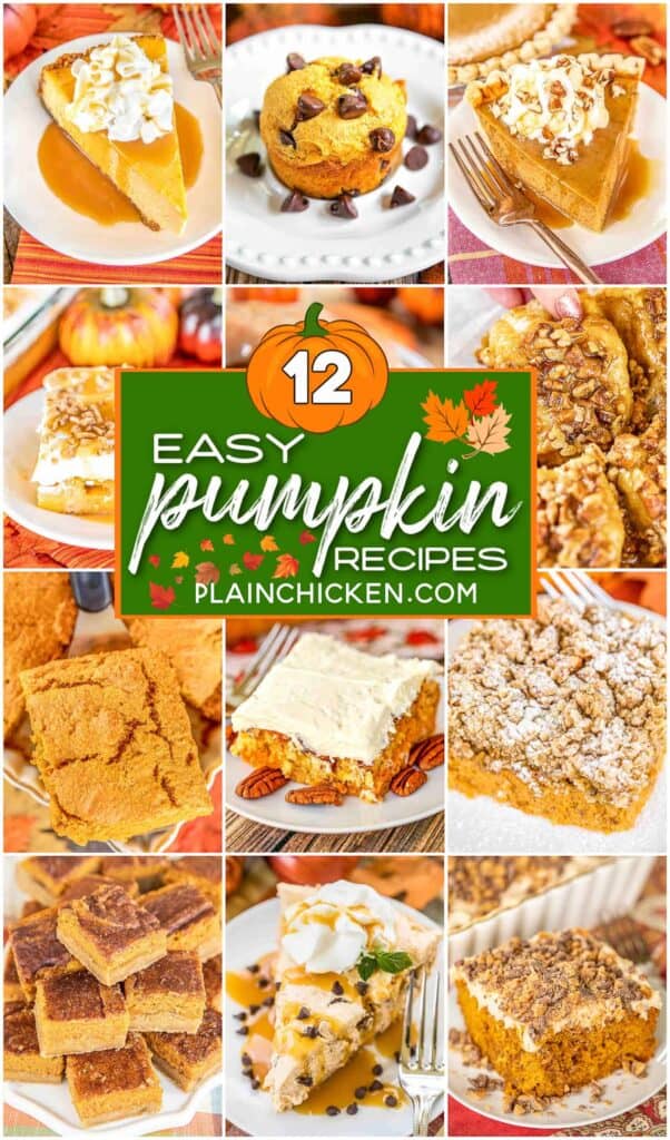 collage of 12 pumpkin food photos with text overlay