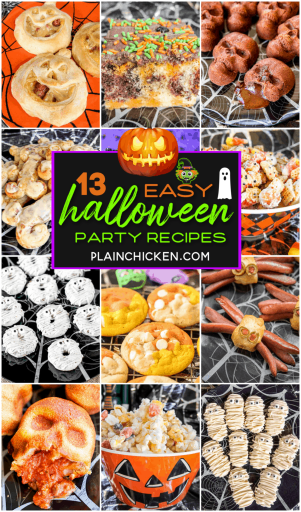 collage di 12 foto di cibo a tema halloween con sovrapposizione di testo
