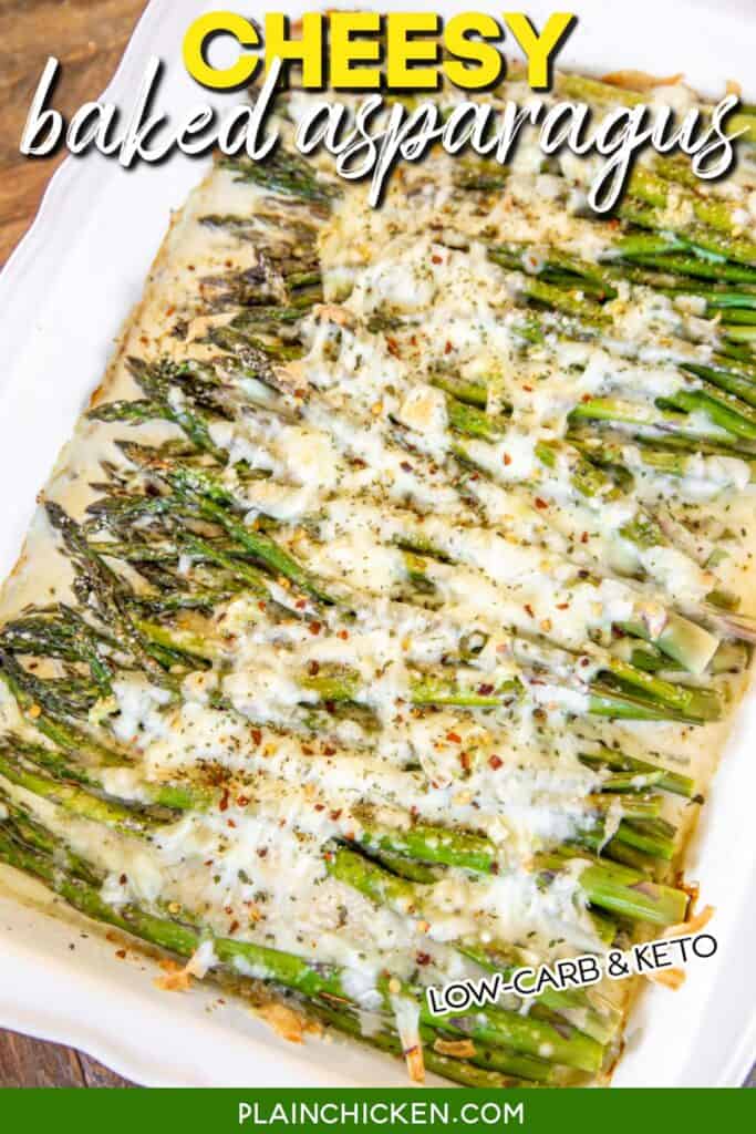 cheesy asparagus in a baking dish