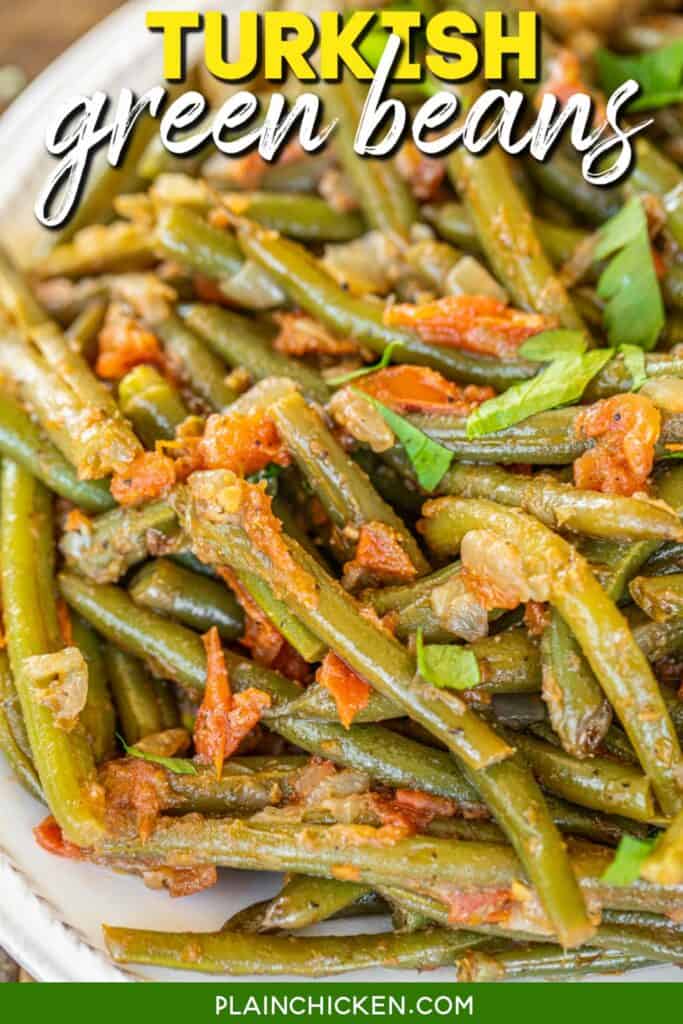platter of green beans and tomatoes
