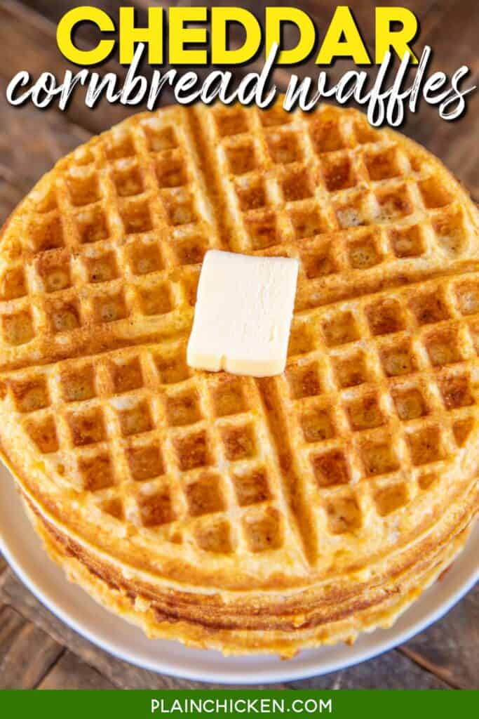 plate of cornbread waffles with text overlay