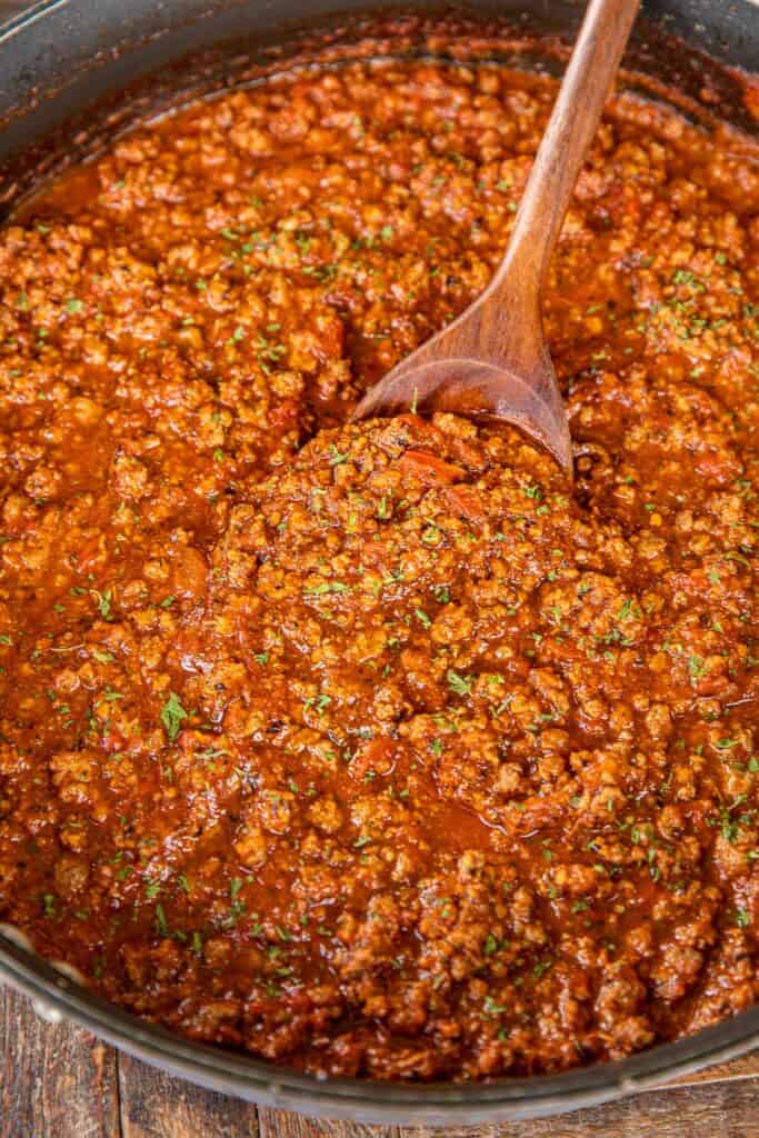 skillet of meat sauce