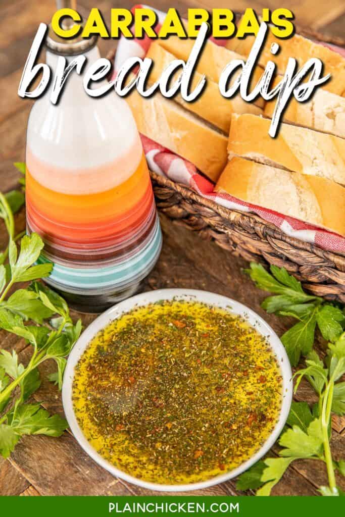 plate of olive olive oil herb dip with text overlay
