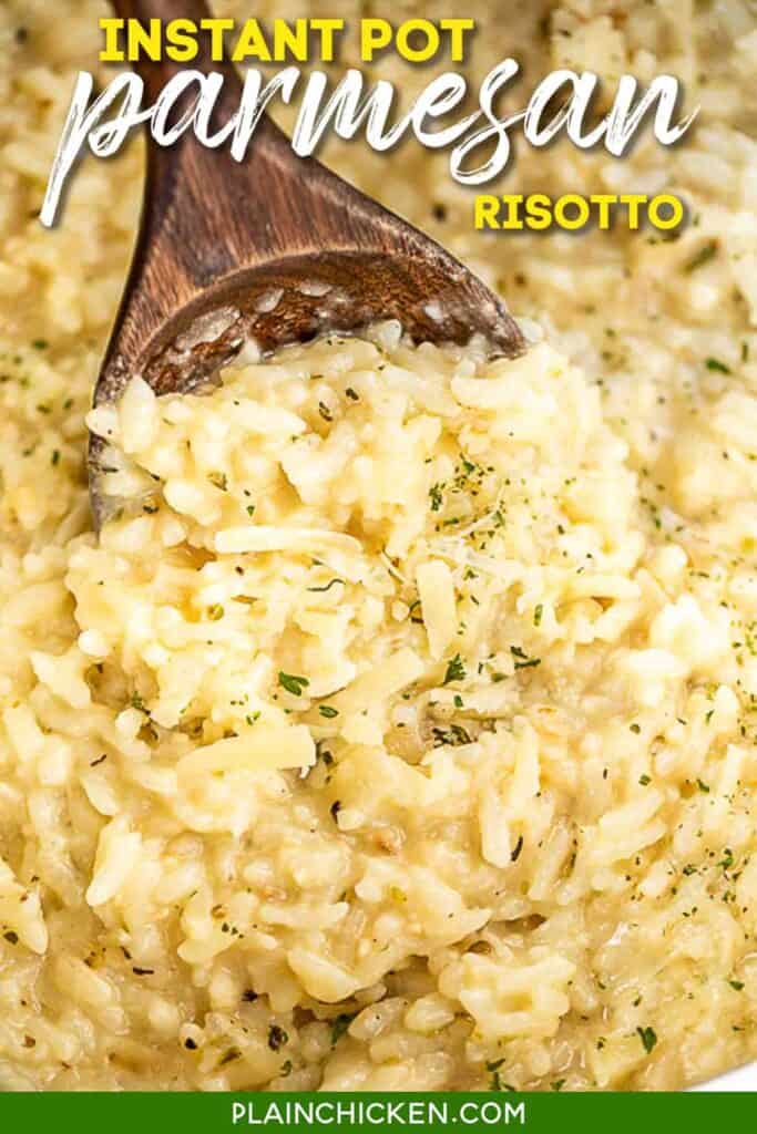 spooning risotto from instant pot
