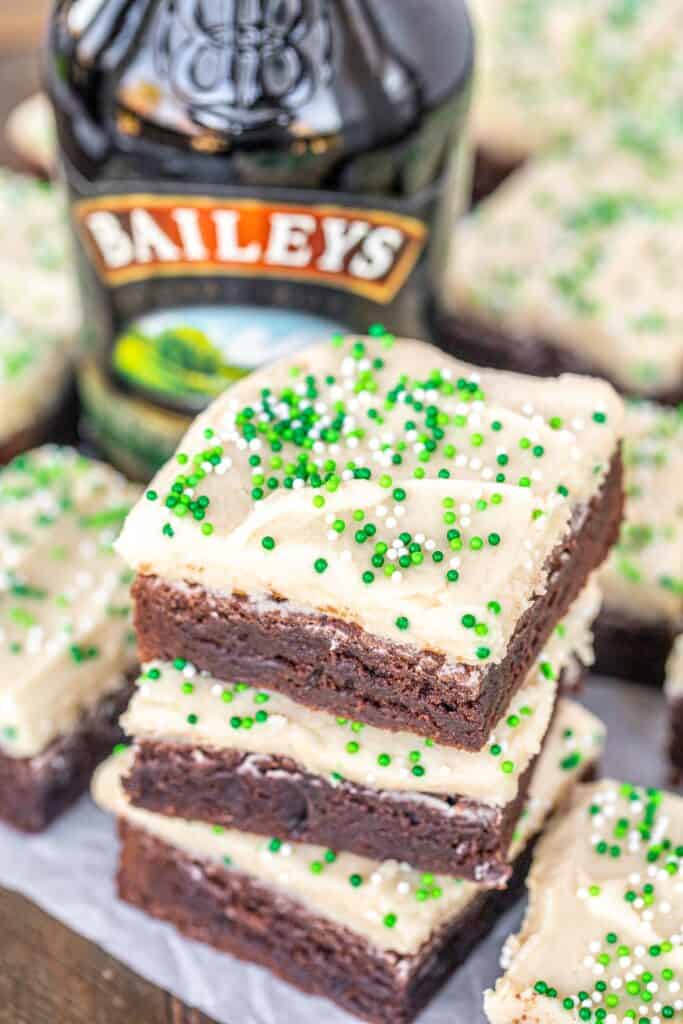 3 stacked frosted irish cream brownies