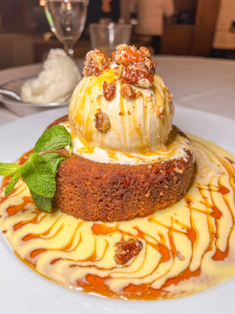 butter cake topped with ice cream