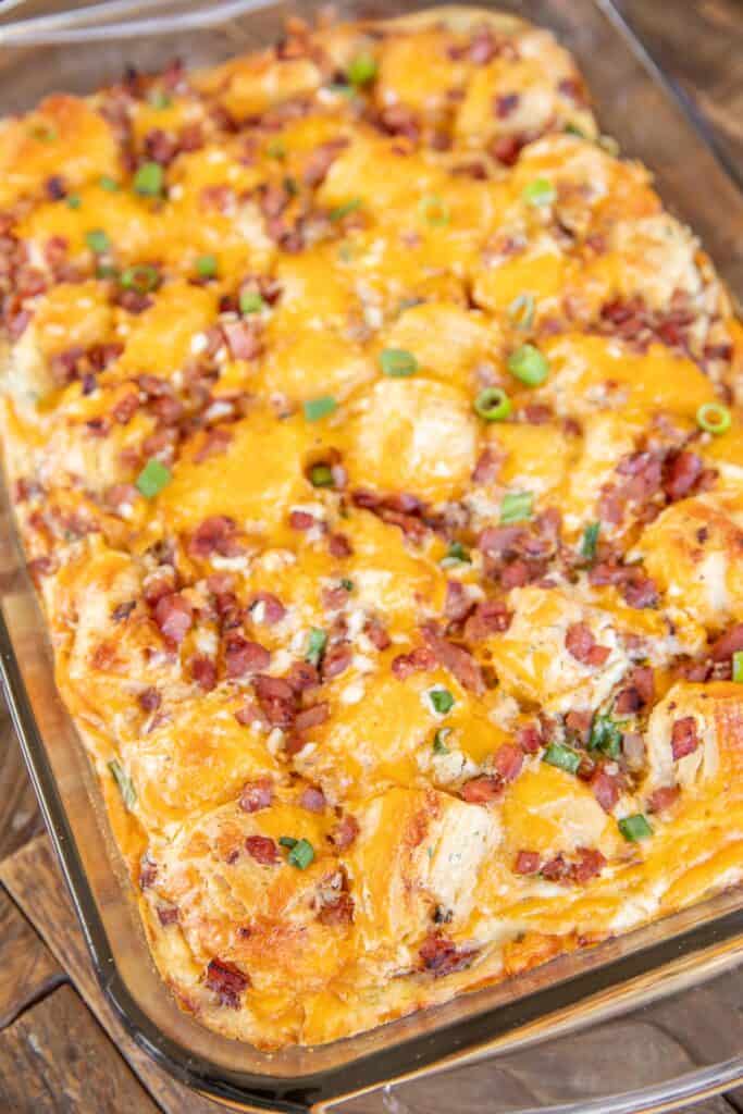mississippi sin biscuit casserole in a baking dish 