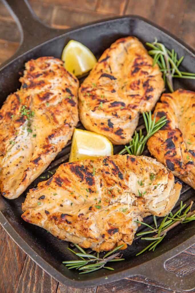 grilled chicken in a cast iron grill pan