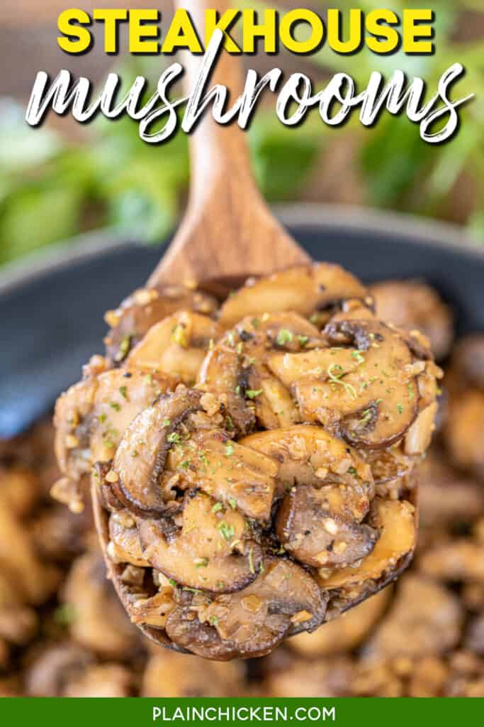 spoonful of mushrooms with text overlay