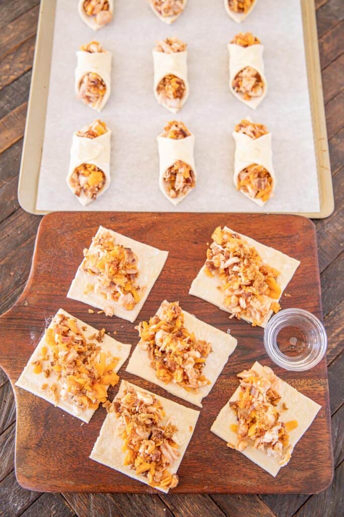 assembling chicken puff pastry bites