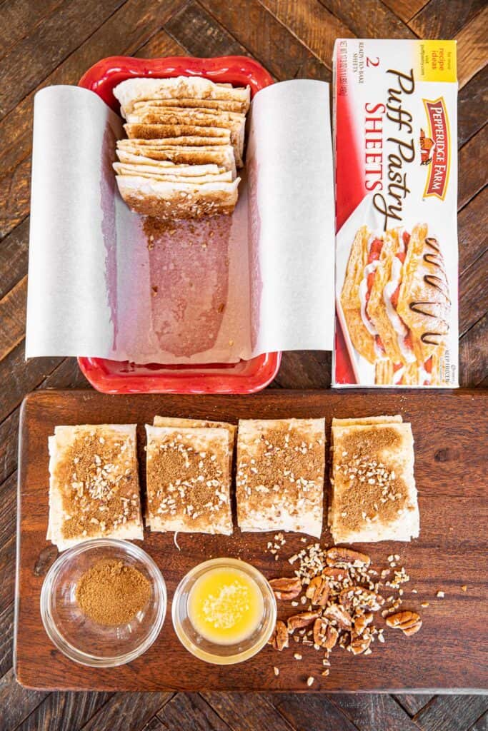 assembling puff pastry cinnamon bread