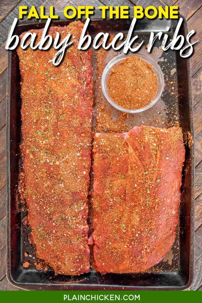 baby back ribs with bbq seasoning and text overlay