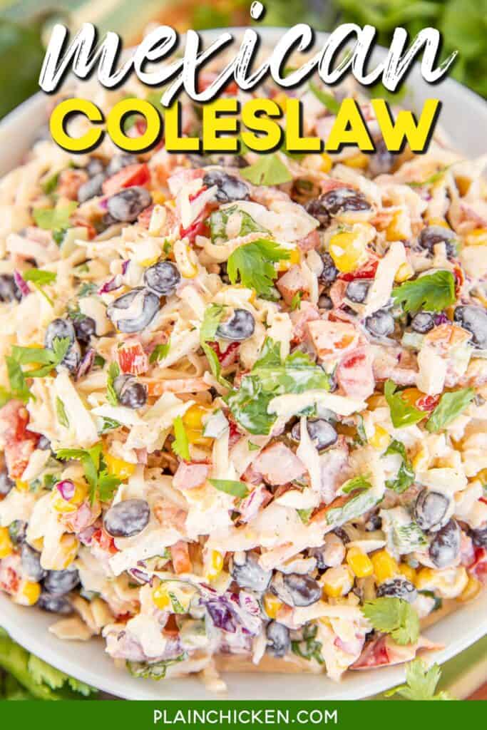 bowl of mexican coleslaw with text overlay