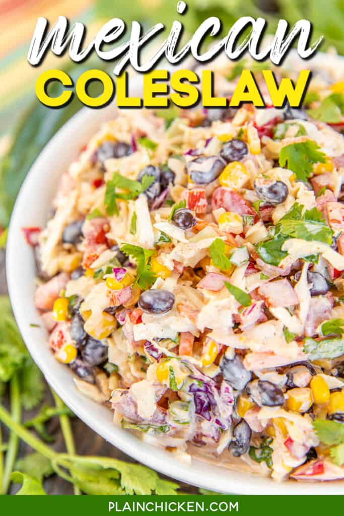 bowl of coleslaw with text overlay