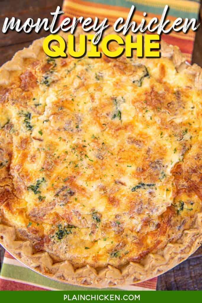 whole quiche on a table with text overlay