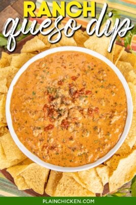 bowl of cheese dip with text overlay