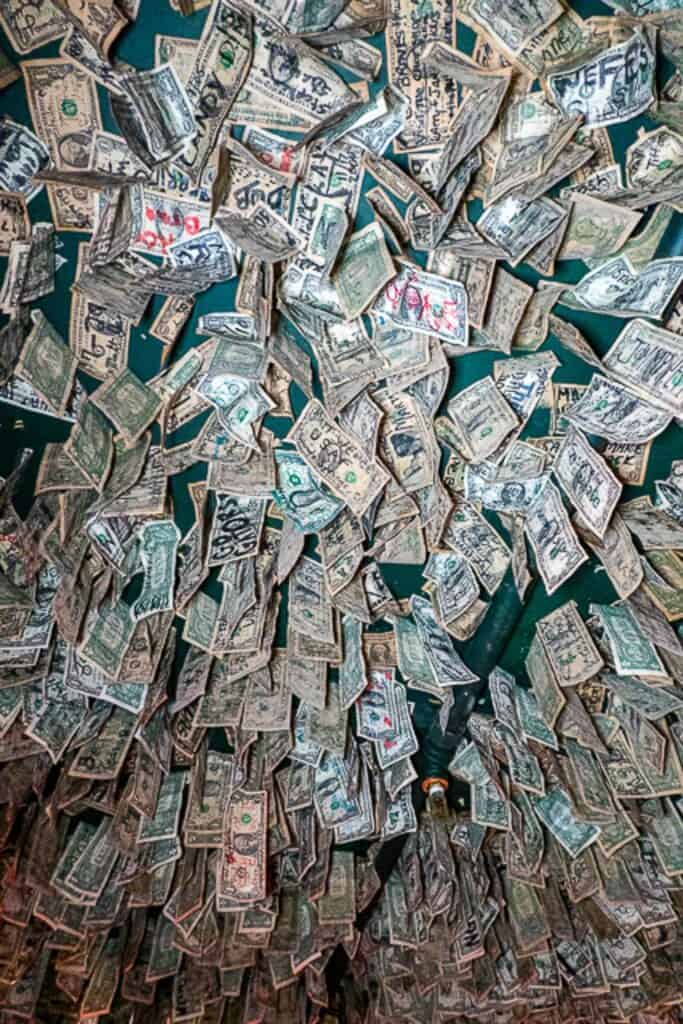 dollars hanging from ceiling