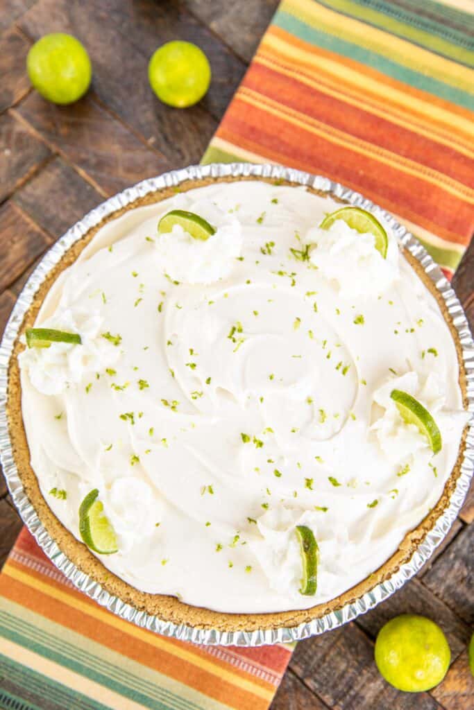 whole key lime pie on a table