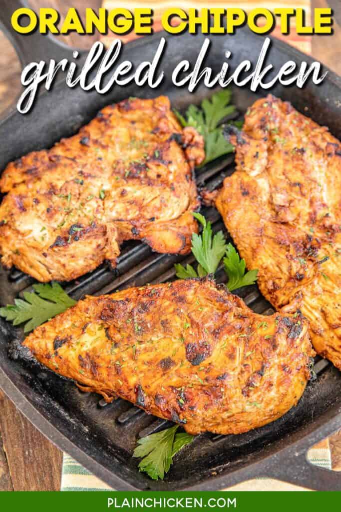 grilled chicken in a cast iron grill pan
