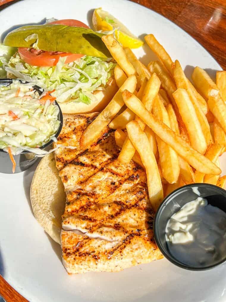 grilled fish sandwich and fries