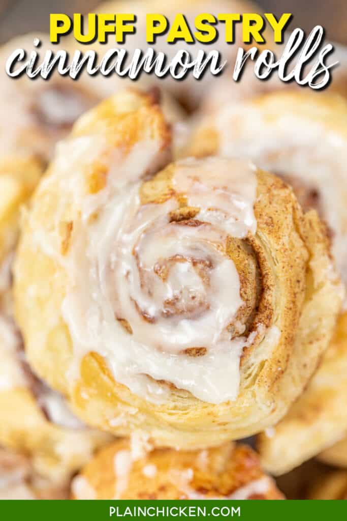 cinnamon roll with text overlay