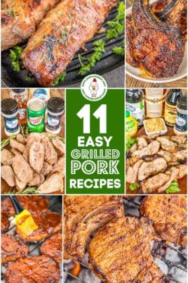 collage of grilled pork photos with text