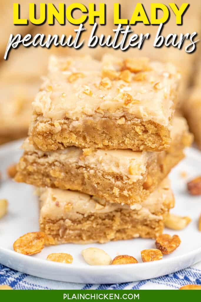 stack of 3 peanut butter bars with text overlay