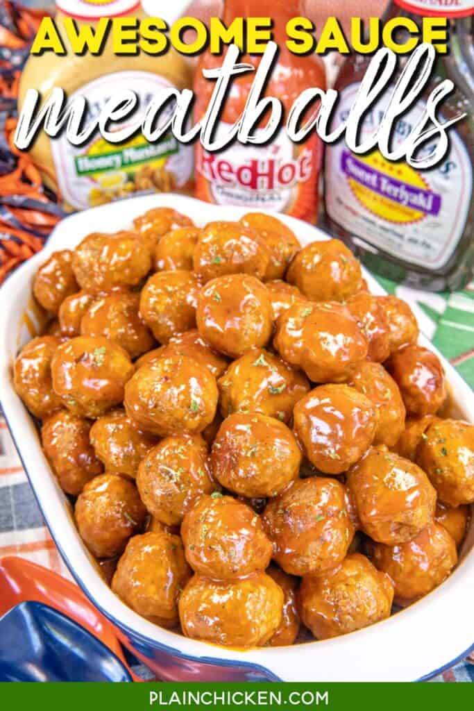 bowl of meatballs with text overlay