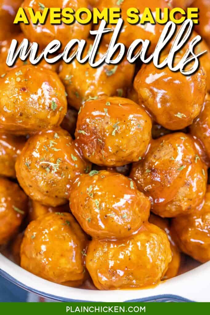 bowl of meatballs with text overlay