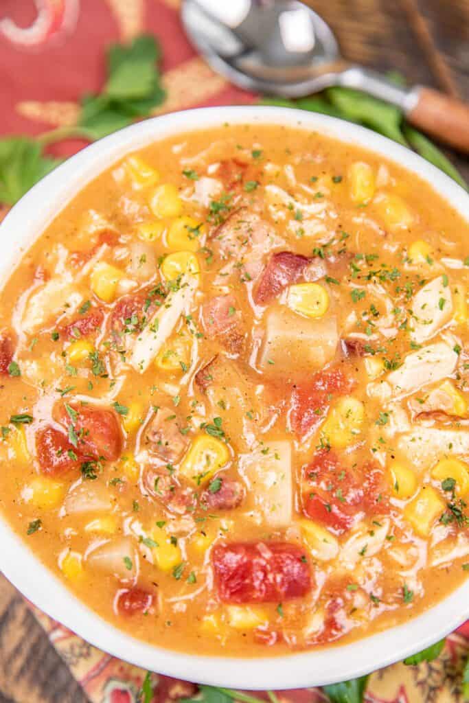 bowl of chicken and corn chowder