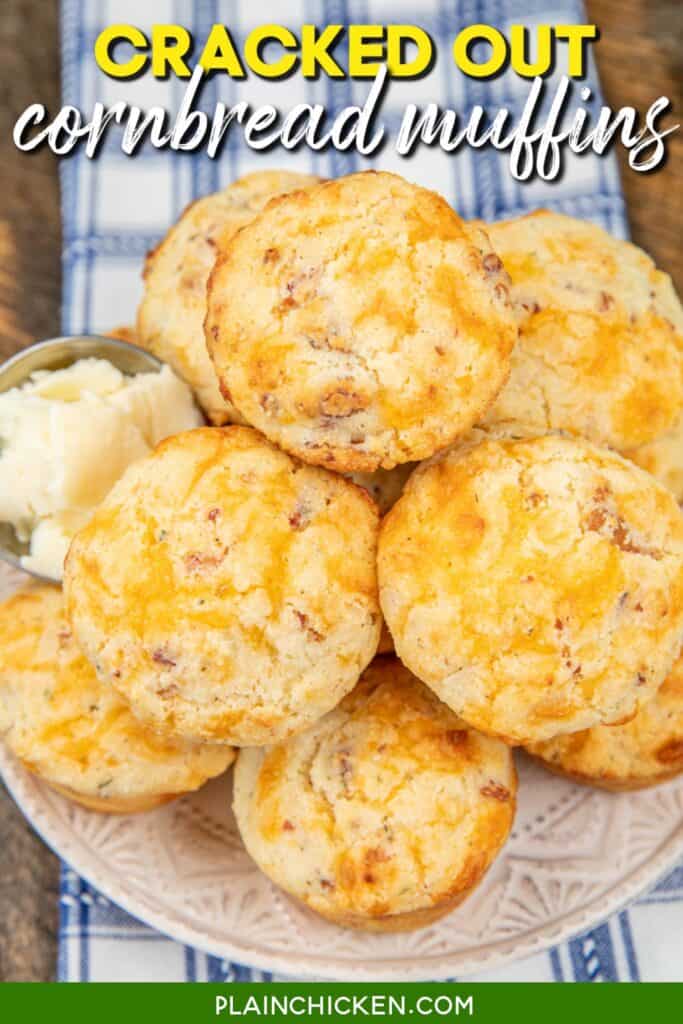 plate of cornbread muffins with text overlay