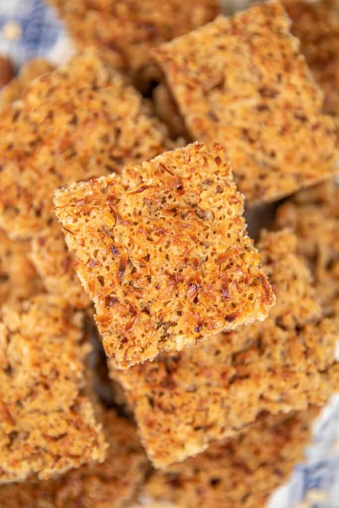 close up of oatmeal cake slices