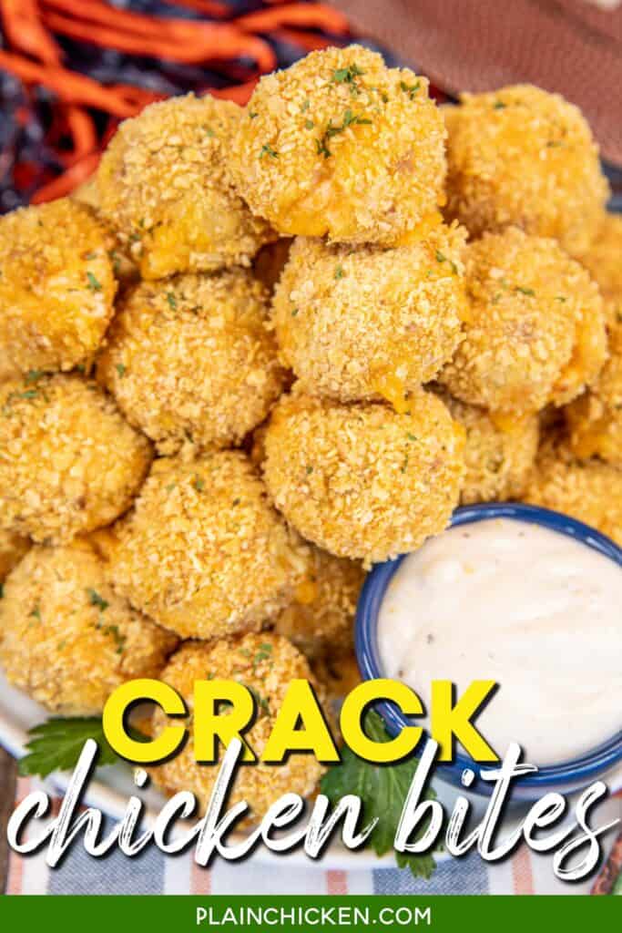 plate of baked chicken balls with text overlay