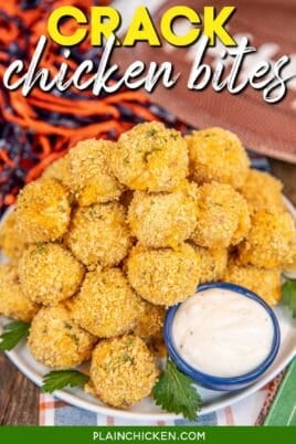 plate of chicken bites with ranch with text overlay
