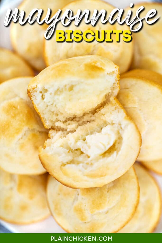plate of mayonnaise biscuits with text overlay