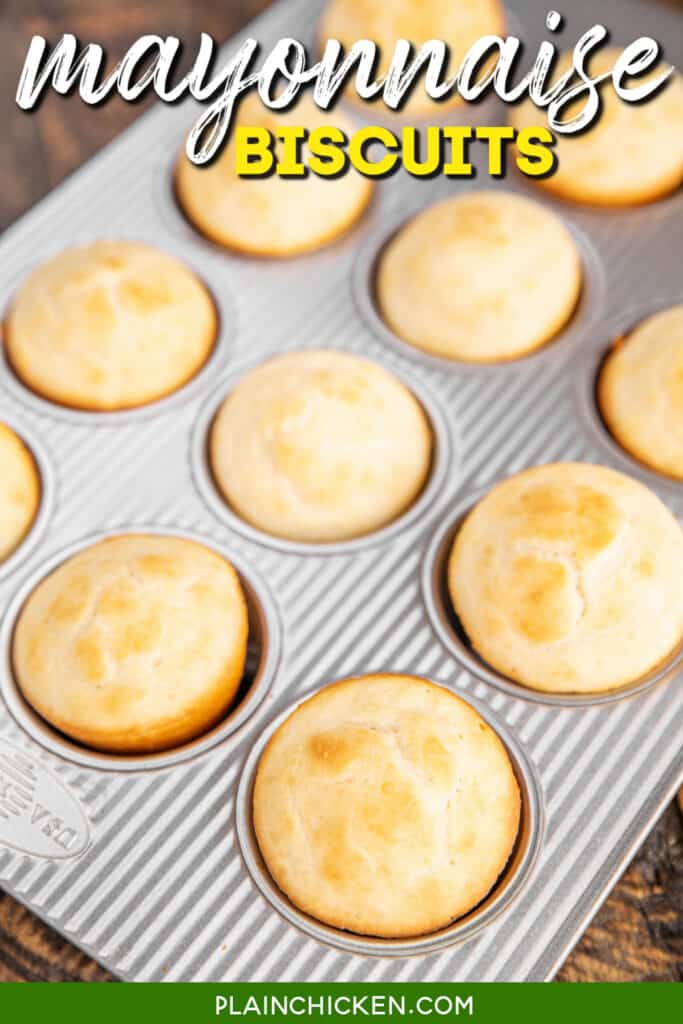 biscuits in a muffin pan with text overlay