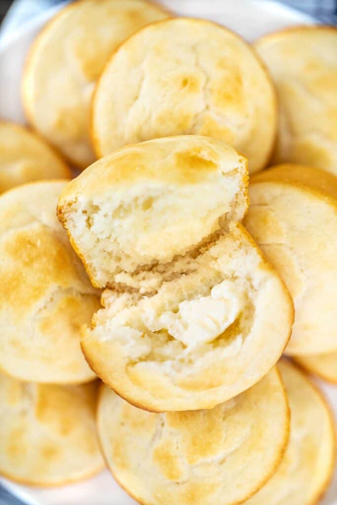 split open buttered biscuit
