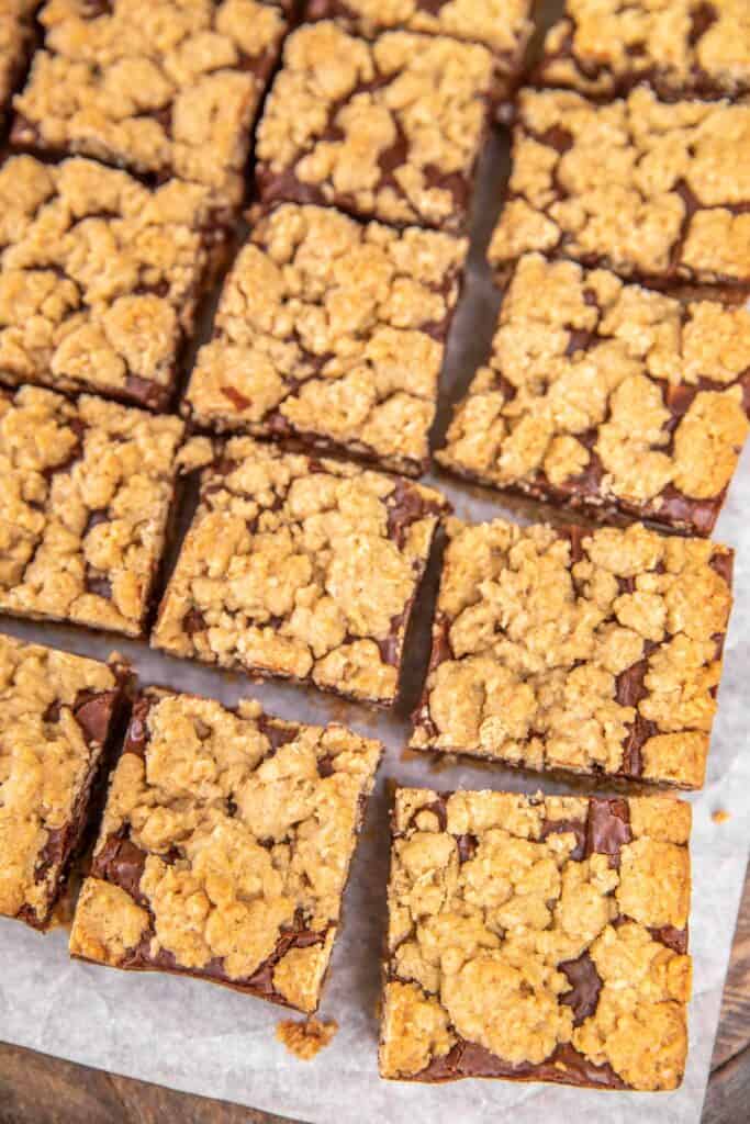 fudge cookie bars up on a table
