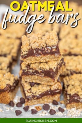 stack of 3 cookie fudge bars with text overlay