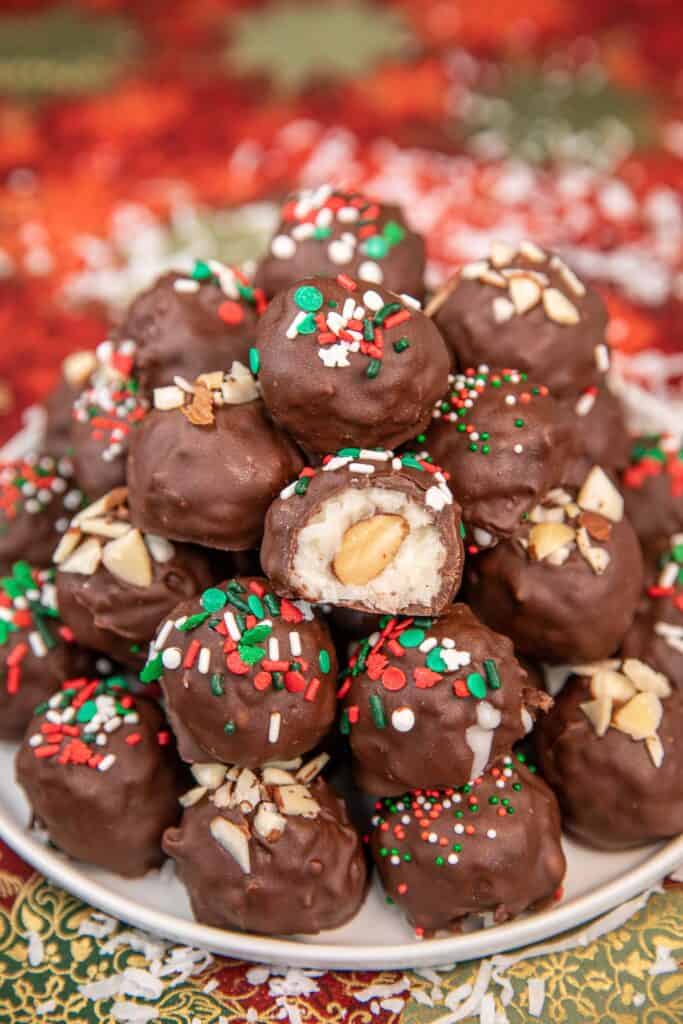 plate of chocolate coconut balls