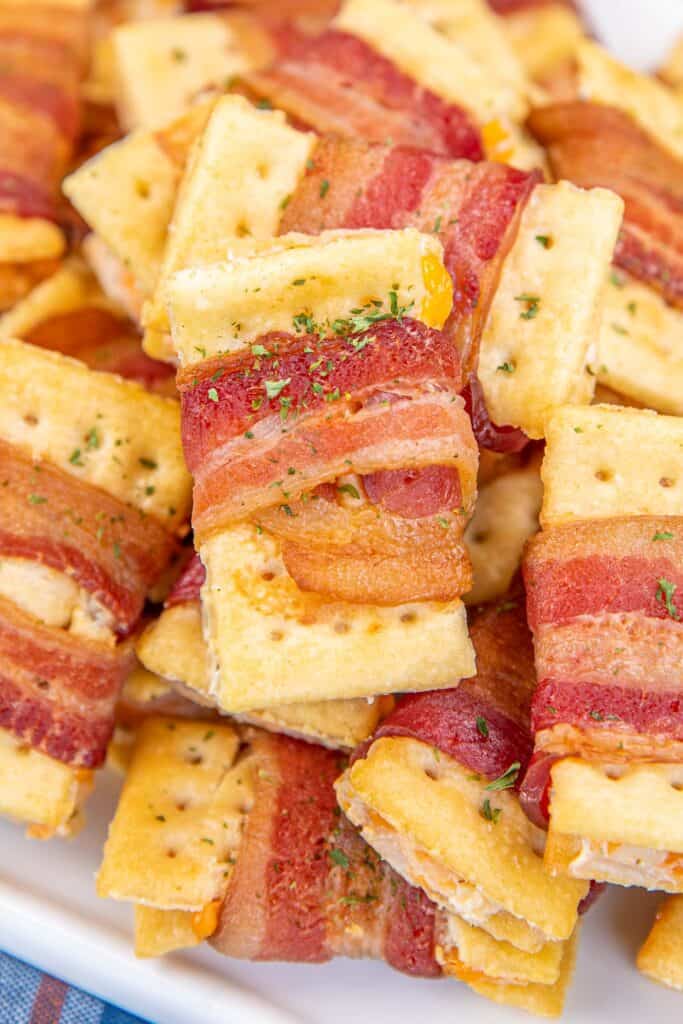 plate of bacon wrapped crackers