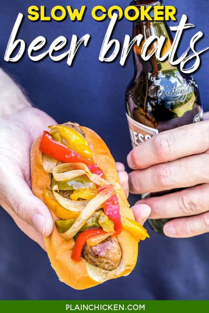 holding a sausage dog and beer with text overlay