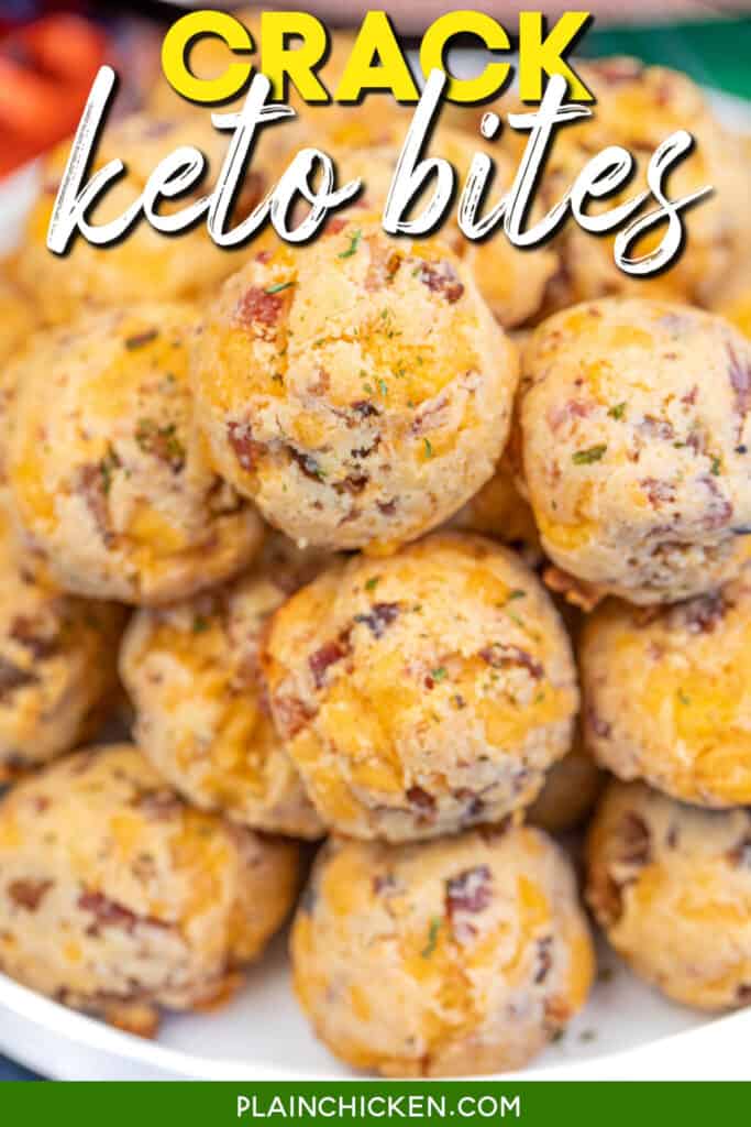 plate of bacon keto balls with text overlay