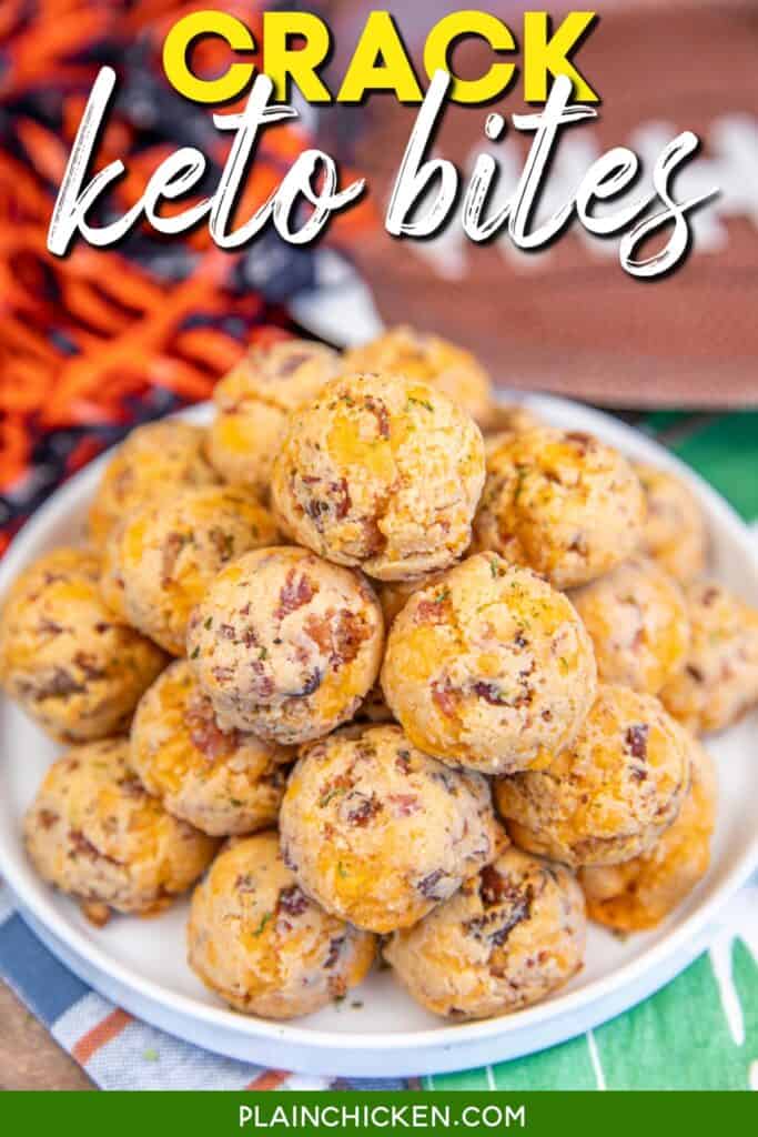 plate of crack keto bites with bacon with text overlay