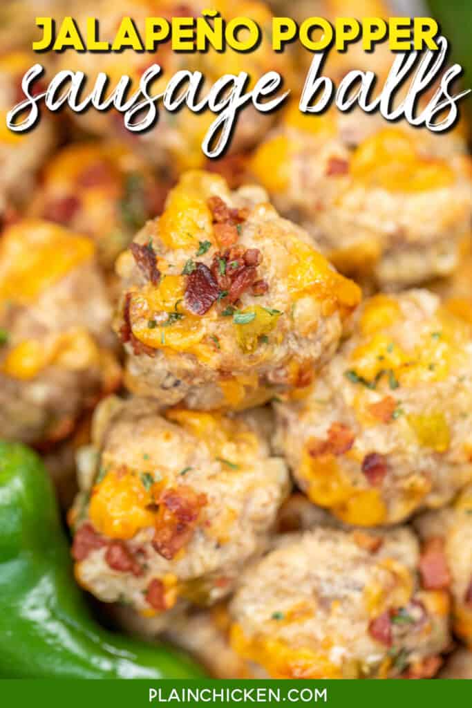 plate of jalapeno sausage balls with text overlay