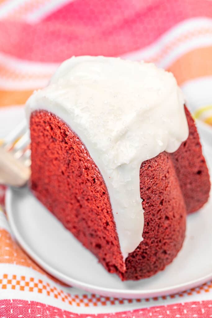 slice of red velvet cake on a plate