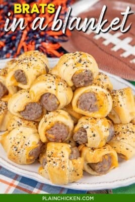plate of brats in a blanket with text overlay