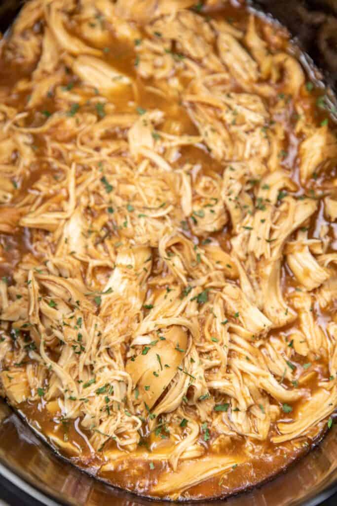 slow cooker of french onion chicken and gravy