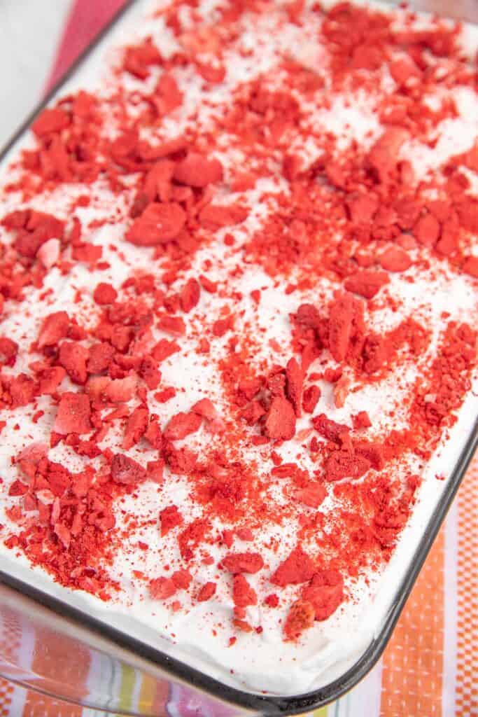 strawberry cake in a baking dish