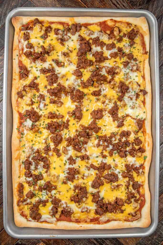 baking dish of ground beef taco pizza